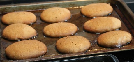 Biscuits cooked and syrup poured